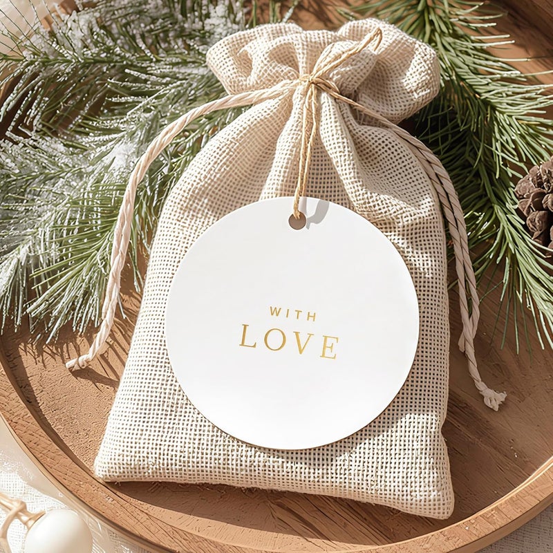 ThreeKin Collective with Love Thank You Gift Tags – 50 Pack Round White Tags with Gold Foil Lettering - Elegant Favor for Weddings, Birthdays, Baby Showers, Holidays - Image 1